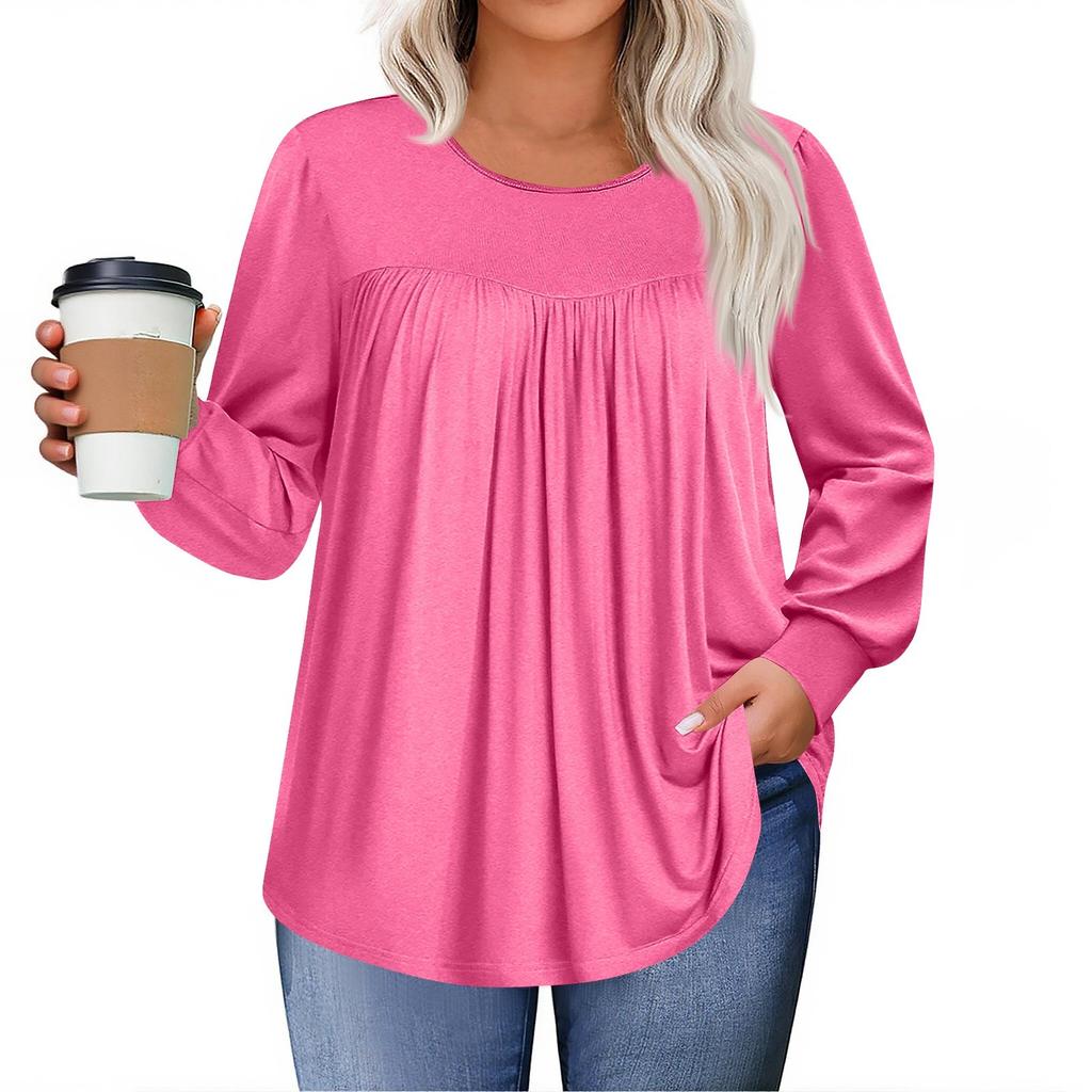 Dámské topy plus size košile s dlouhým rukávem kulatý výstřih splývavá tunika ležérní volná halenka L-5X