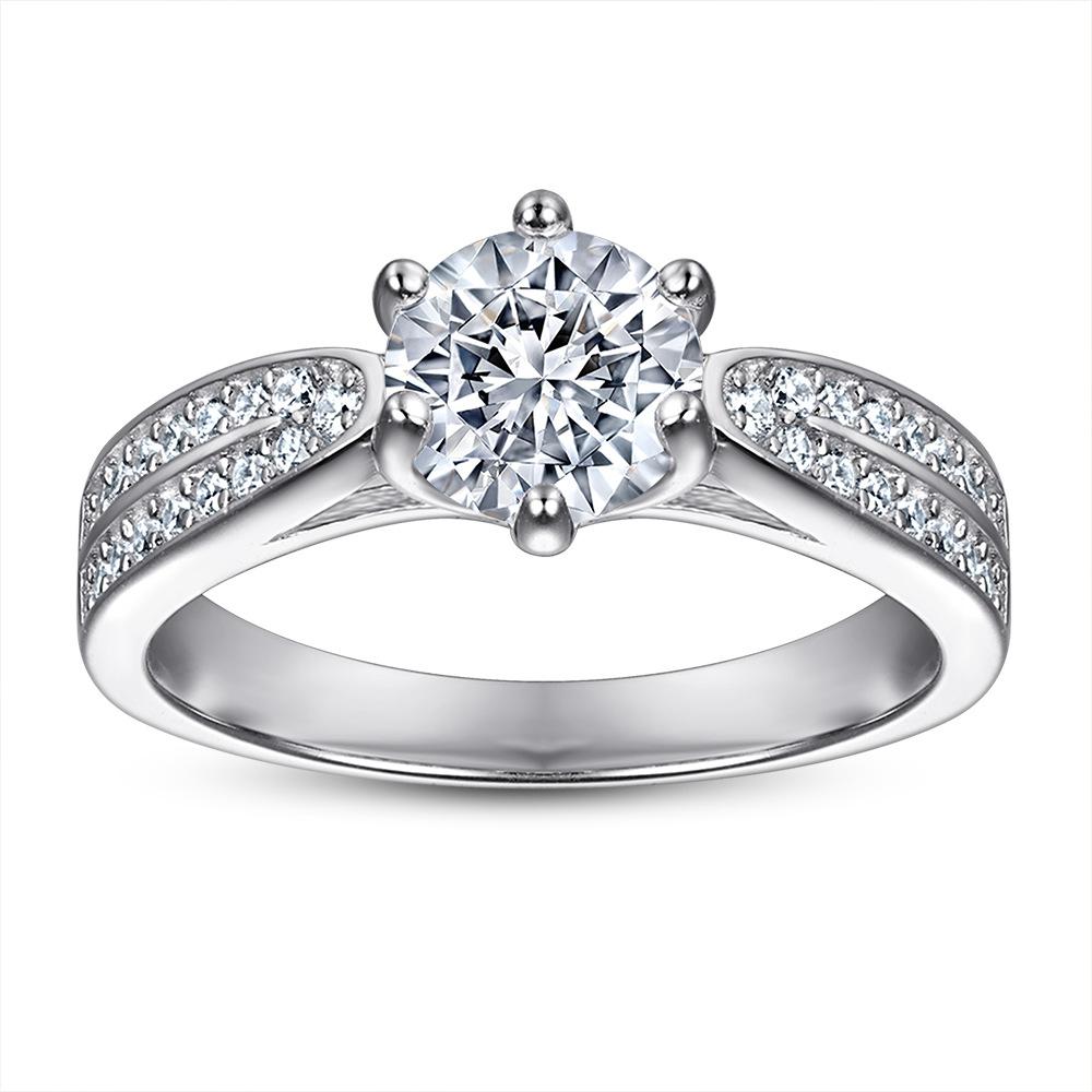 

S925 silver ring super shiny zircon crown six-claw women s ring European and American fashion proposal engagement ring jewelry us size 5 #