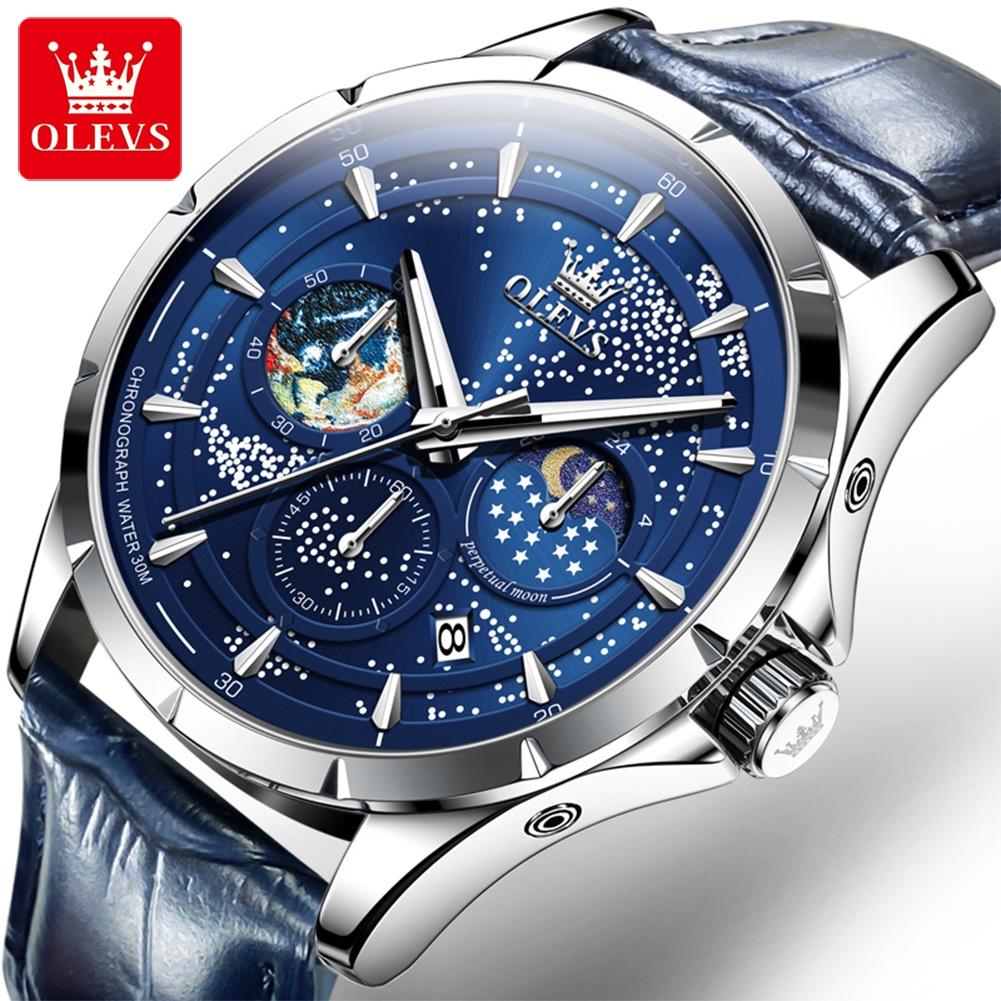 OLEVS 5538 Hot Sale Oem Fashion Moonphase Watch Sport Watch Waterproof Chronograph Mens Leather Quartz Watch for Men quartz watch