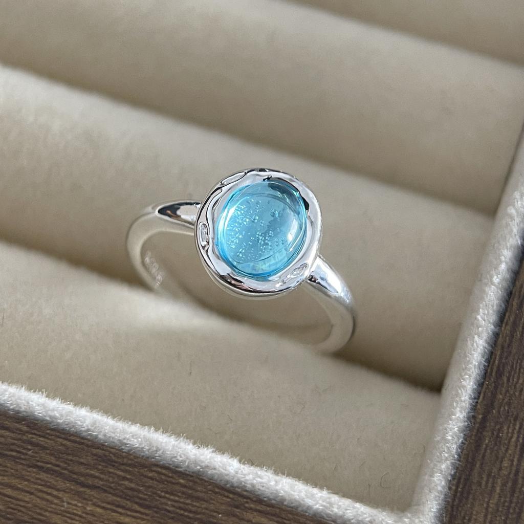 925 Sterling Silver Rings for Women Couple Minimalist Handmade Simple Blue MoonStone Ring Set Party Jewelry Gift Prevent Allergy