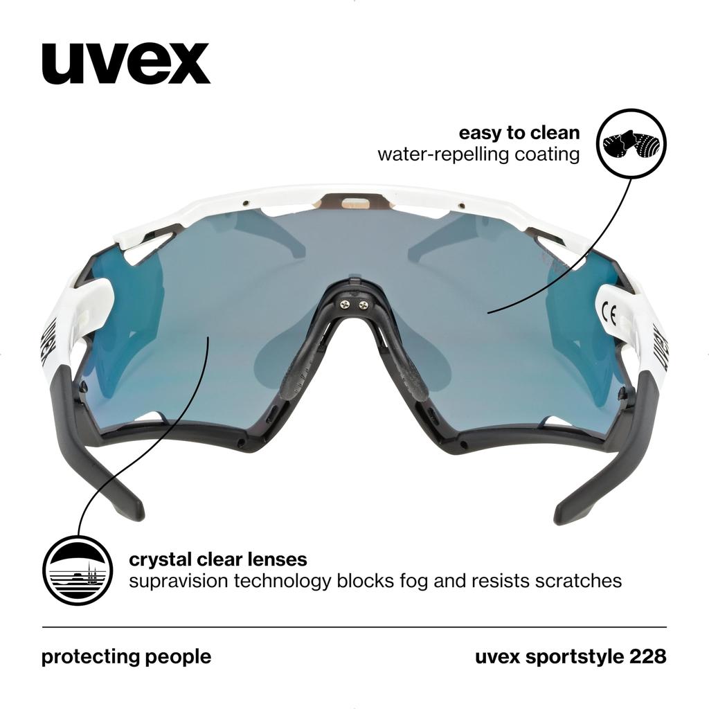 uvex Sports Sunglasses UV400 Mirror Lens Sportstyle 228 (Uvex) Anti-fog Cycling/Outdoor White/Black (Mirror Red)