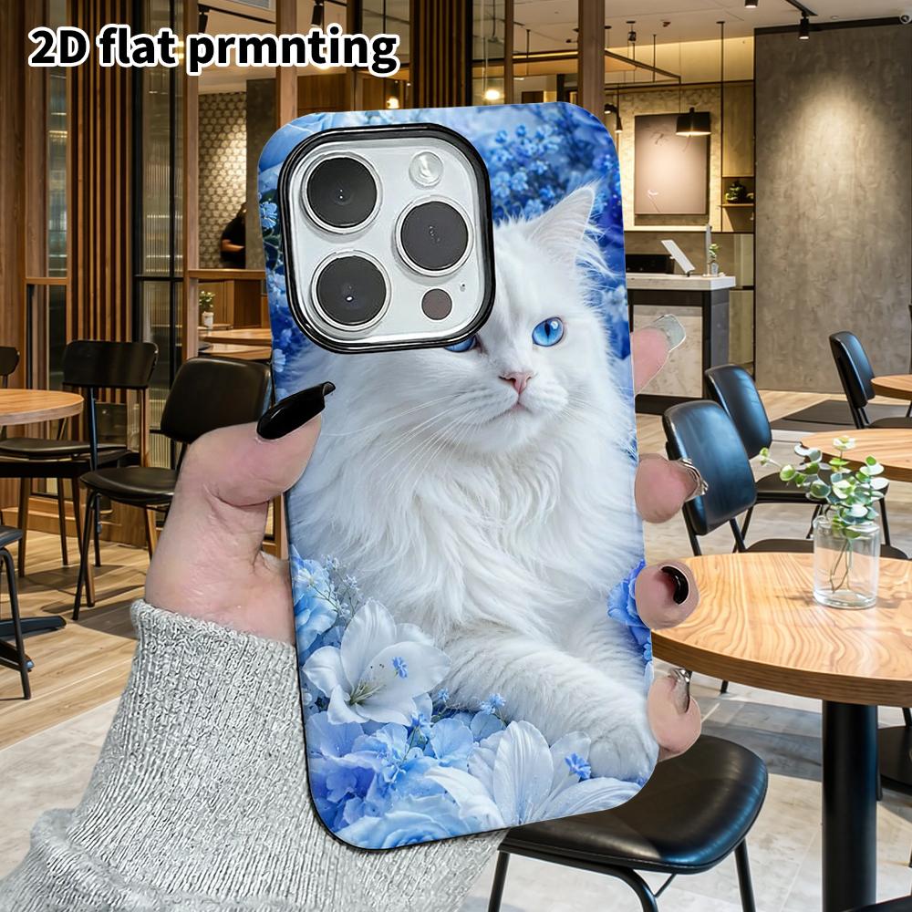 Phone Case: 2D Flat Design Suitable for iPhone 18, 17, 16, 15, 14, 13 Pro Film Protective Case, Couple Style, Blue-eyed White Cat, Christmas and Hallo
