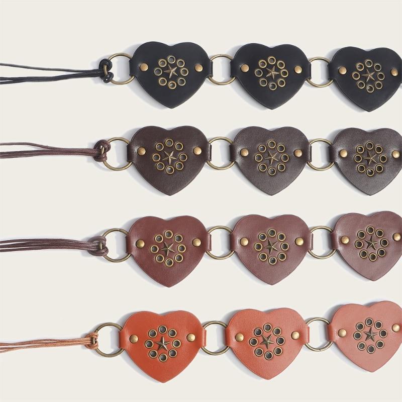 Retro Wide Heart Link Belt Fashion Accessory Waist Cincher Band For Jeans Dresses In Multiple Color