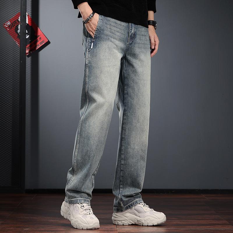 American Retro Washed Jeans Men's Autumn and Winter Loose Straight Fleece Pants Large Size Trendy Casual Tooling Trousers