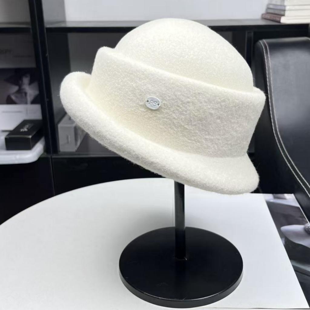 High Quality Autumn and Winter British Fashion Wool Bucket Hat Women's Foreign Style Elegant Face Small Upturned Edge Basin Hat Beret