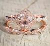 18K Rose Gold Plated Square Ring Set with Micro-Inlaid Zircon for Women