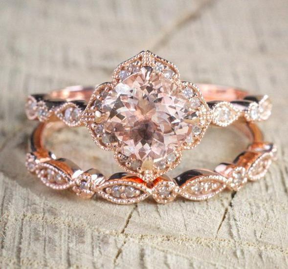 18K Rose Gold Plated Square Ring Set with Micro-Inlaid Zircon for Women