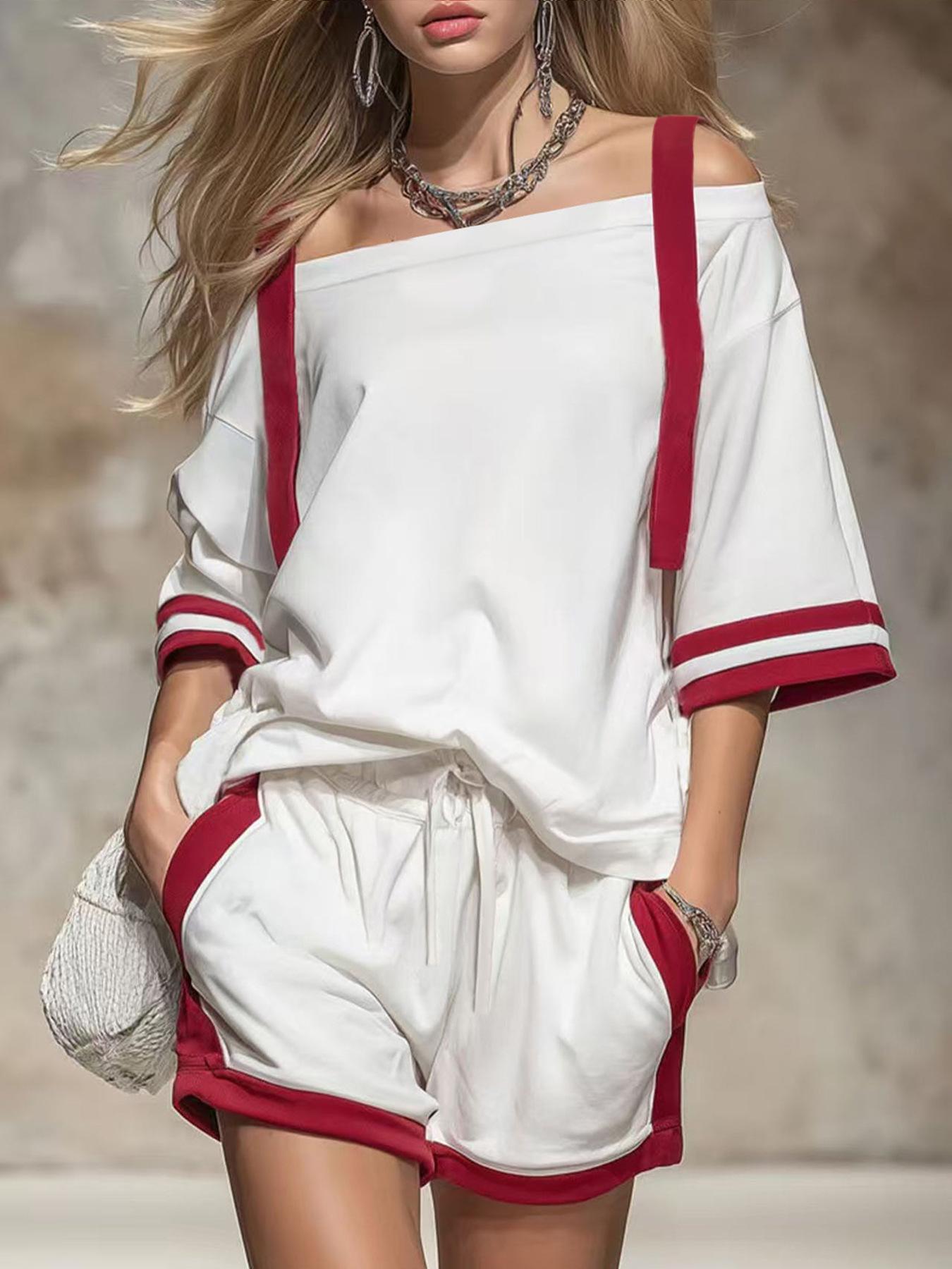 European and American cross-border independent station women s clothing summer new fashion short-sleeved shorts casual suit S белый