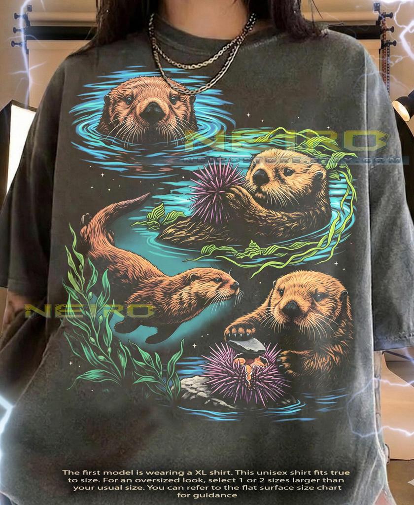 Sea Otter Animal Lover Ocean Wildlife Marine Life Comfort Colors® Tshirt, Sea Urchin Nature Kelp Forest Vintage Bootleg 90s Tee