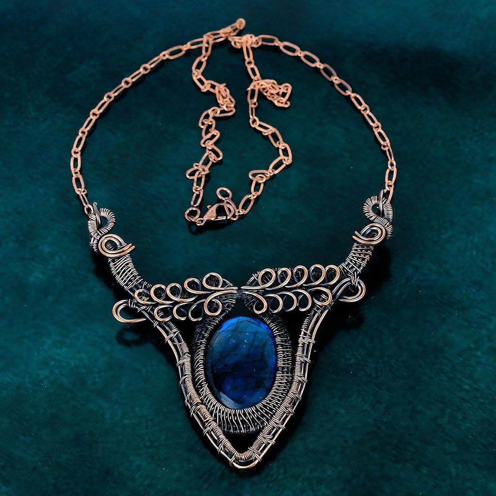 Labradorite necklace copper wire wrapped jewelry natural gemstone ooak necklace handmade fancy jewelry copper wire necklace anniversary gift