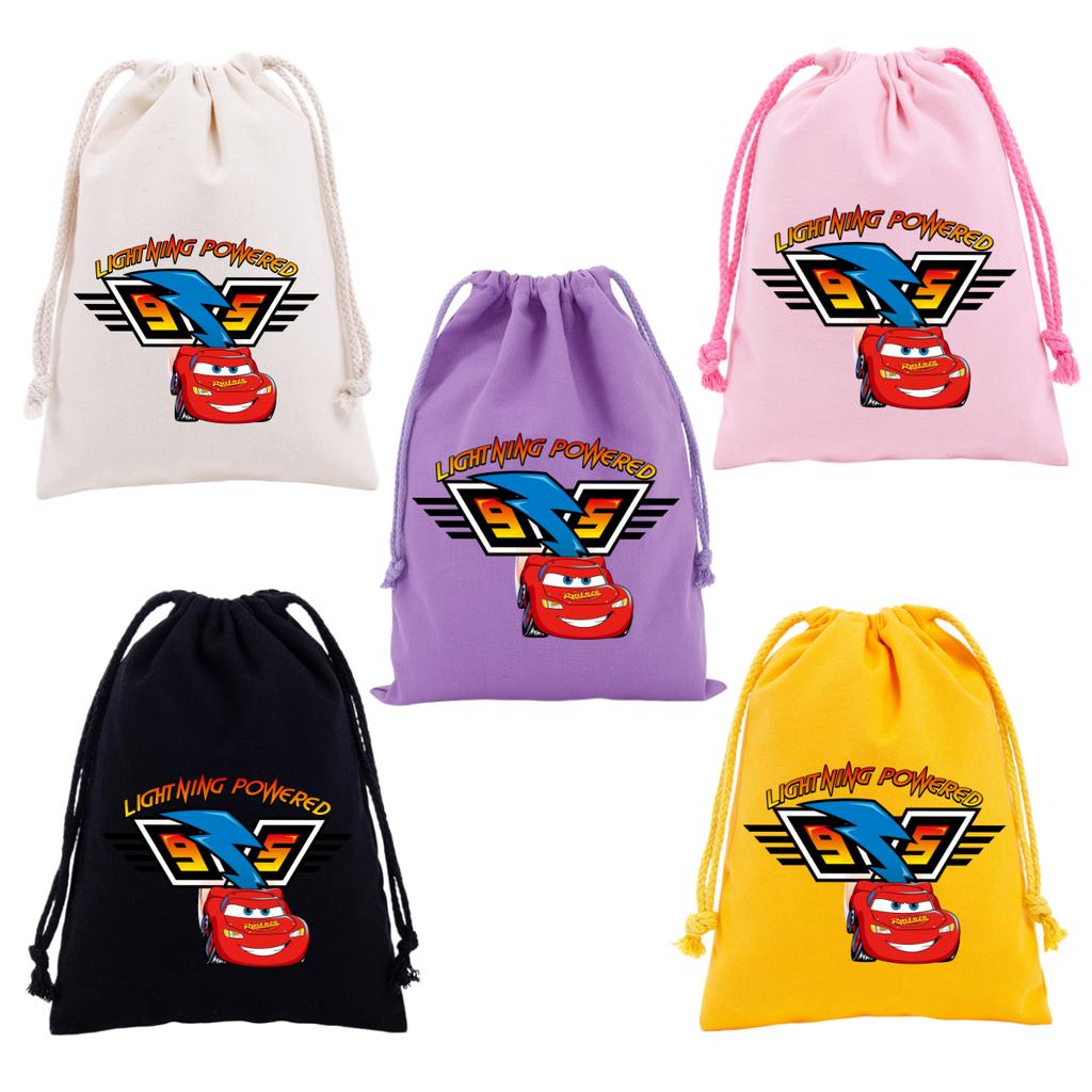 Cars Lightning McQueen Drawstring Bags Cartoon Anime Character Print Large Capacity Canvas Storage Bag Party Gift Candy Bag