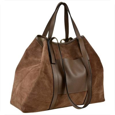 Vera Pelle Natural Suede Leather Bag, Taupe Brown, Shoulder and Handbag