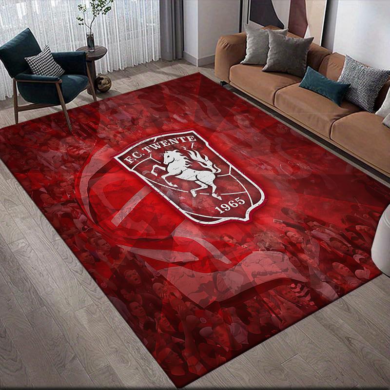 FC Twente Flannel Pattern Square Carpet,Area Rug,Carpet Rug for Living Room Bedroom Sofa Playroom Decor,Non-slip Floor Mat