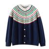 Ethnic Jacquard Round Neck Knit Cardigan - Women's Casual Sweater Top (2025)