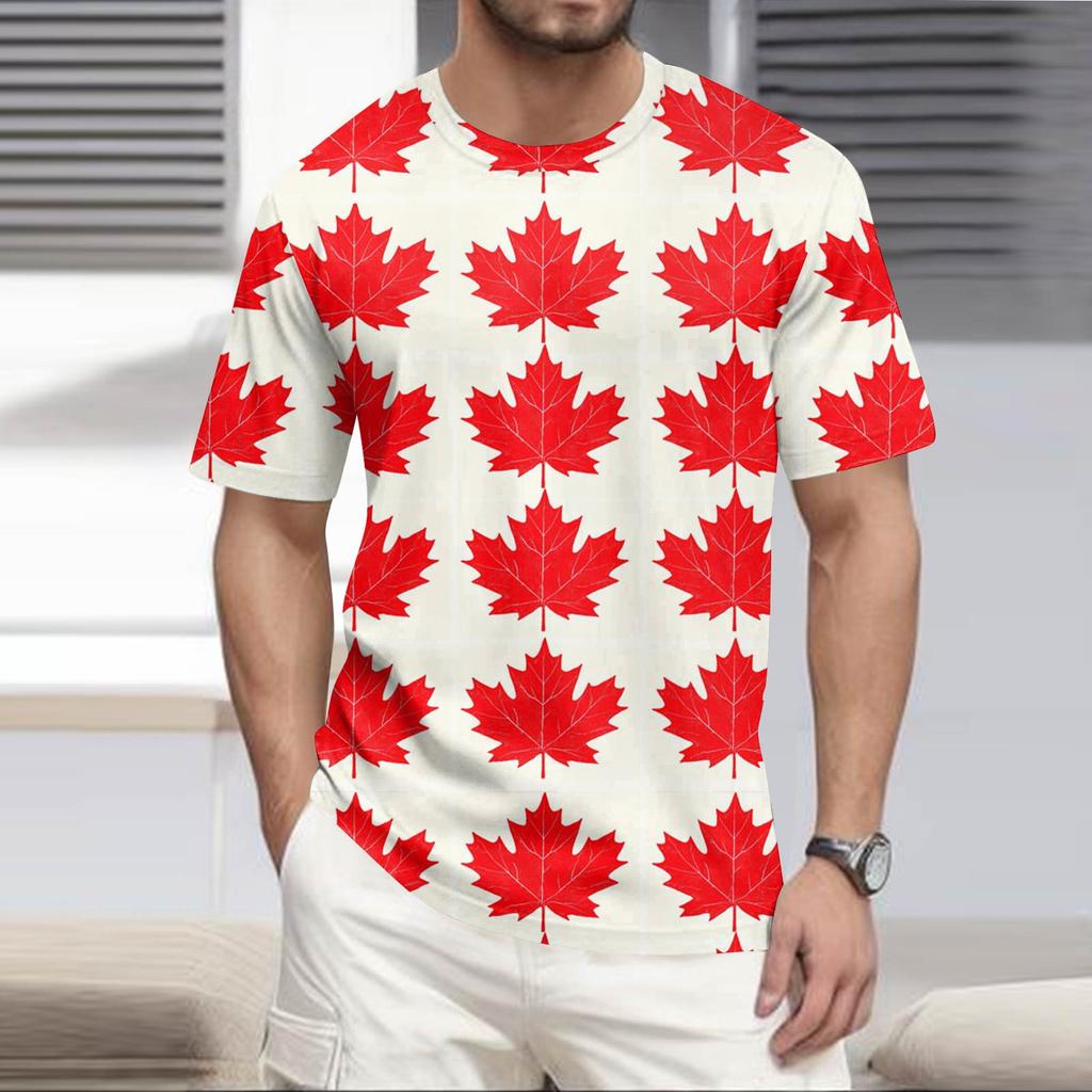 Men's Round Neck Casual Hawaiian Beach Printed Short Sleeve T-shirt Top