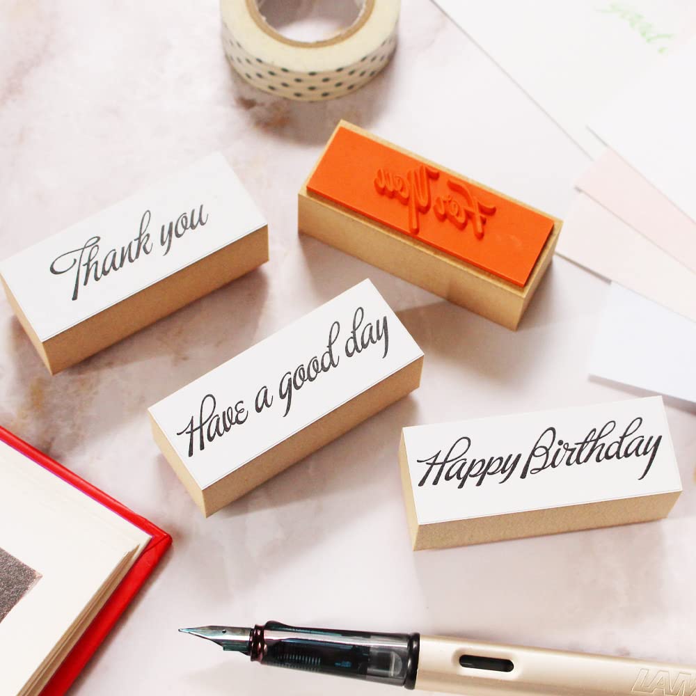 Cute and Stylish Wooden Rubber Stamp Set for Birthdays, Thank You Cards, Bridal, and Letters, Made In Japan (#70)