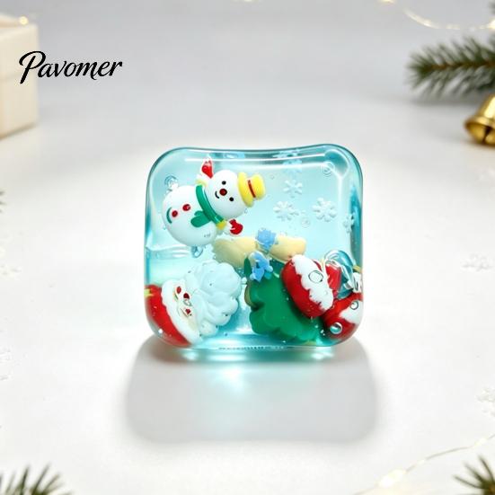 Christmas Tree Desktop Decorations Stress Relief Toy with Internal Dolls, Transparent Soft Maltose Stocking Stuffers for Kids Cube Sensory Fidget Toy,