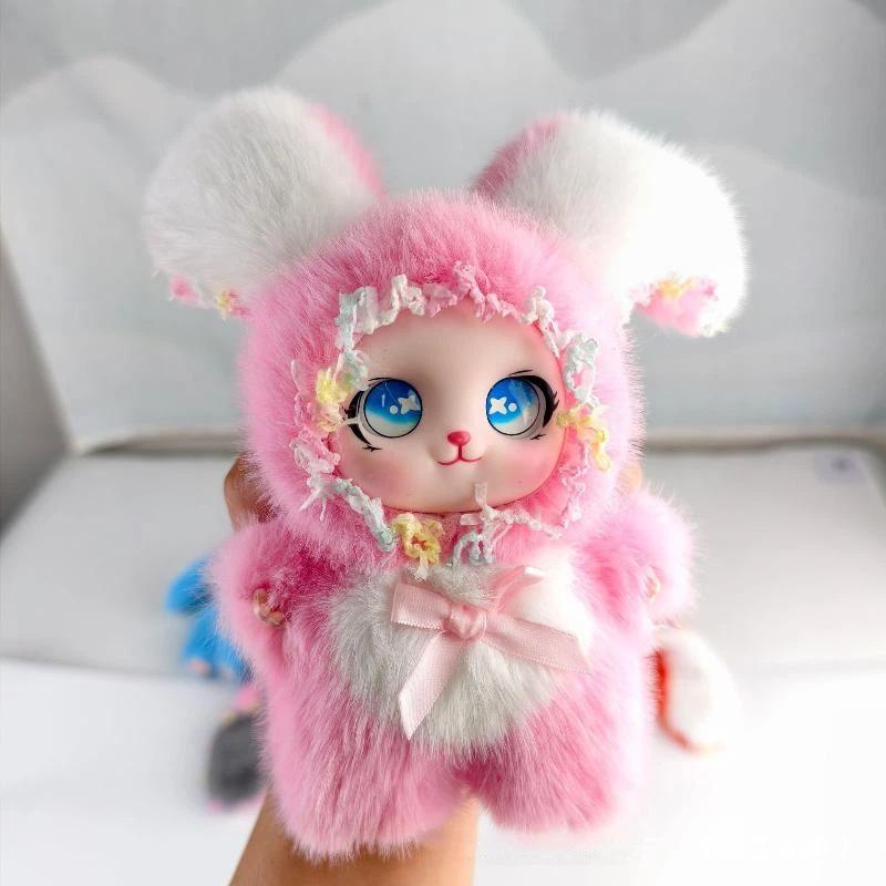 Sweet Fairy Style Lace Rabbit Plush Vinyl Doll Keychain For Backpack Pendant Hanging Ornament Birthday Gift