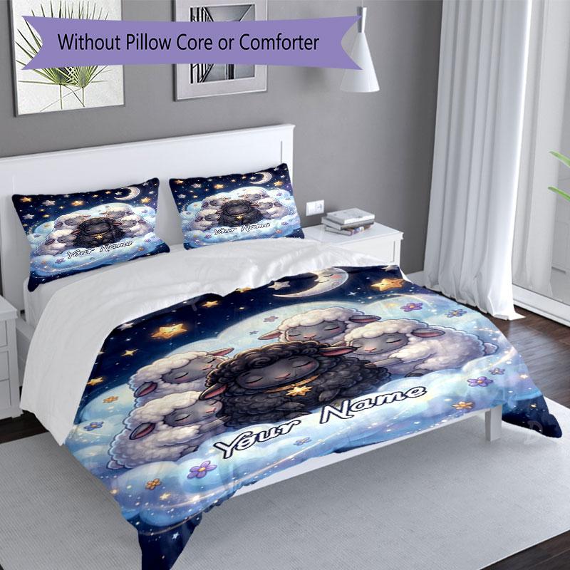 3PC Custom Name Nightly Sheep Dreams Bedding Set Duvet Cover Closure Includes 1 Duvet Cover & 2 Pillowcases for Bedroom