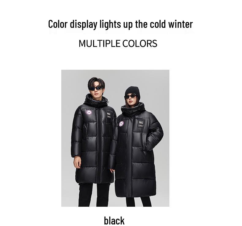 2024 Unisex Extra Long Hooded Black Cotton Jacket - Color Block Thickened Winter Coat
