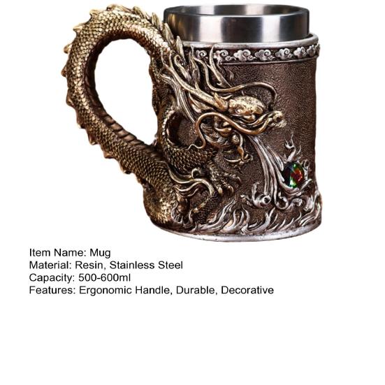 Dragon Coffee Mug with Ergonomic Handle Insulated Metal Glaze Dragon Mug for Hot Drinks Stylish Embossed Dragon Cup Gifts for Men Tea Beer Steins