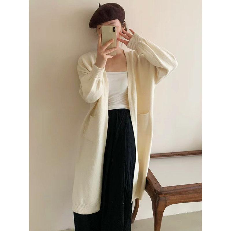 Spring and Autumn Women's Sweater Cardigan Tops Lazy Soft Knit Cardigan Jacket Medium Long Loose Sweater
