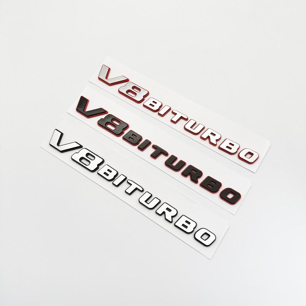 2Pcs New Color Blocking Letter V8 BITURBO Emblem Car Styling Fender Logo Sticker Chrome Black Red