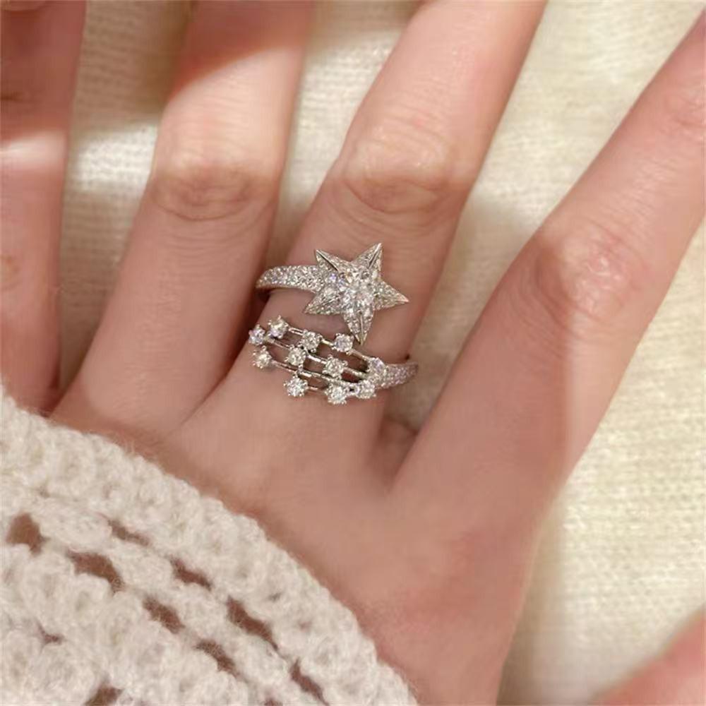 Thousand gold sense flash silver comet ring women s light luxury temperament high-end sense niche design index finger ring retro ring