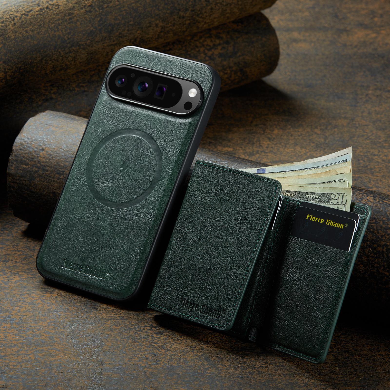 

Detachable Tri-Fold Card Holder Leather Case for Google Pixel 10 Pro 9 Pro XL 9A 8 8A 7 7A Stand Wallet Magnetic Phone Cover Google10 зелёный
