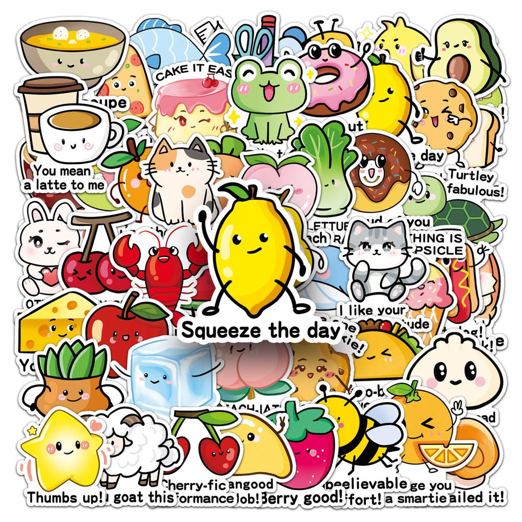 50-Piece Original English Reward Stickers - Hand-Drawn Non-Infringing Cute Cartoon Playful Decals for Stationery, Water Bottles