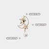 Elegant Moon Brooch with Zircon and Pearl Star Pin