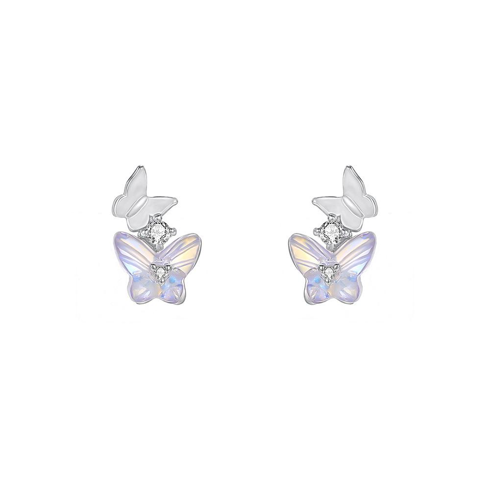 S999 Sterling Silver Colorful Colored Glaze Butterfly Stud Earrings, Dainty Fresh Fashion Jewelry for Women