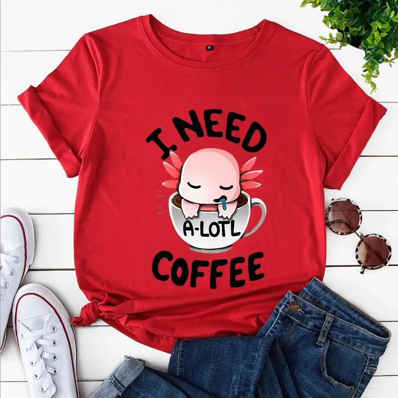 NEED ALOTL COFFEE Tee Vintage Top Cute Axolotl Tshirt Fashion Clothes Summer Tees Short Sleeve T Casual Cartoon Graphic Tshirt S