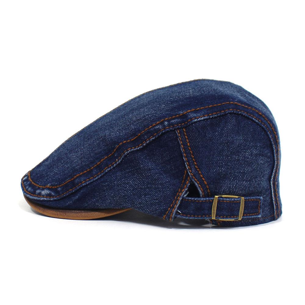 Men's and Women's Fashion Denim Hats Cotton Washed Denim Beret Retro Casual Cap Forward Hat