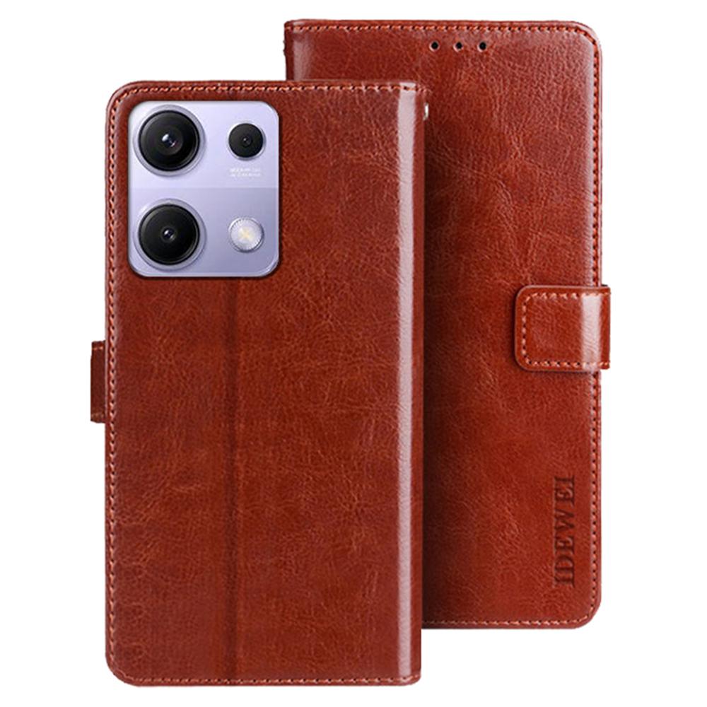 

IDEWEI For Xiaomi Redmi Note 14S 4G Stand Case Crazy Horse Texture Leather Phone Cover Brown