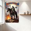 Molly Hatchet Knight On Horseback Metal Tin Sign, Dark Fantasy Rock Album Art Wall Decor, Medieval Battle Scene with Skull Fire