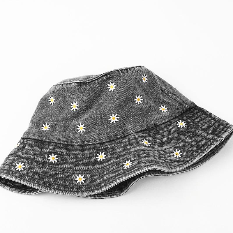 Vintage Washed Distressed Daisy Embroidery Bucket Hat Fisherman Cap - Casual, Relaxed Fit, Summer Fashion Accessory for Women