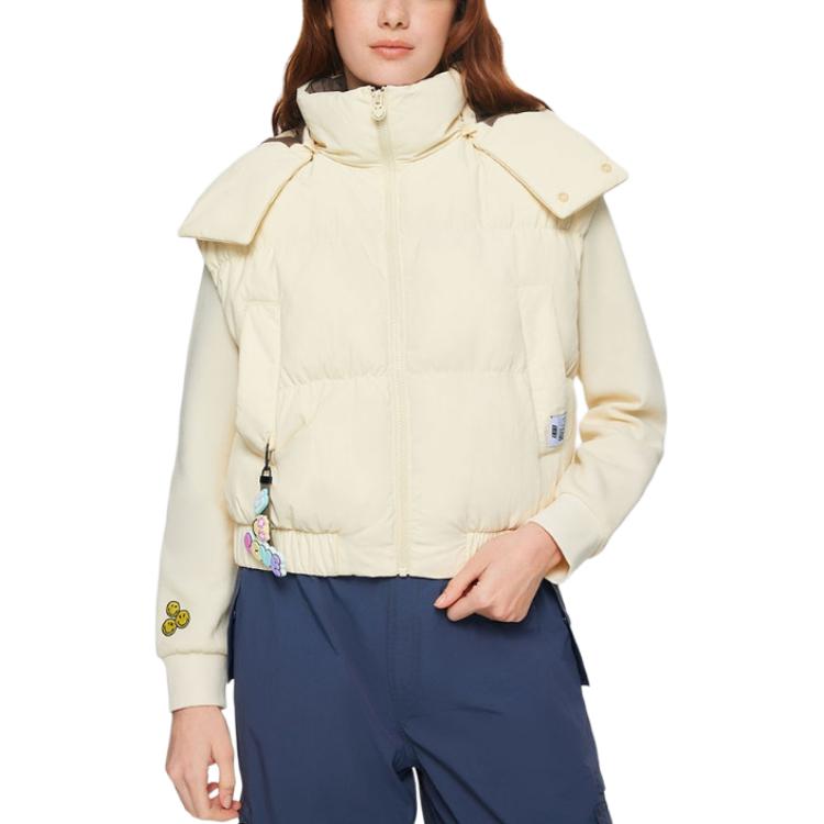 Skechers Sports Casual Simple Hooded Down Vest Women vest Pearl-Beige L424W174-034H