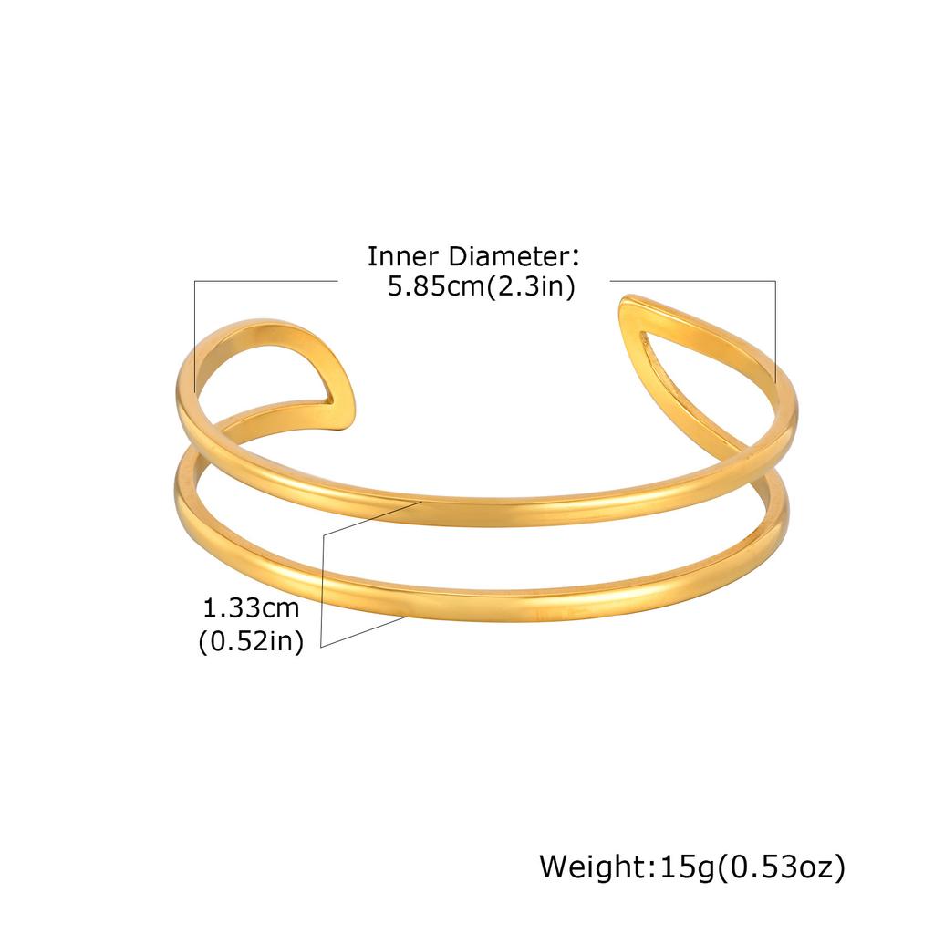 Vnox Minimalist Stainless Steel Double Cuff Bracelet, Geometric Aesthetics Gold Plated Bangles, Women's Hand Arm Jewelry Gifts