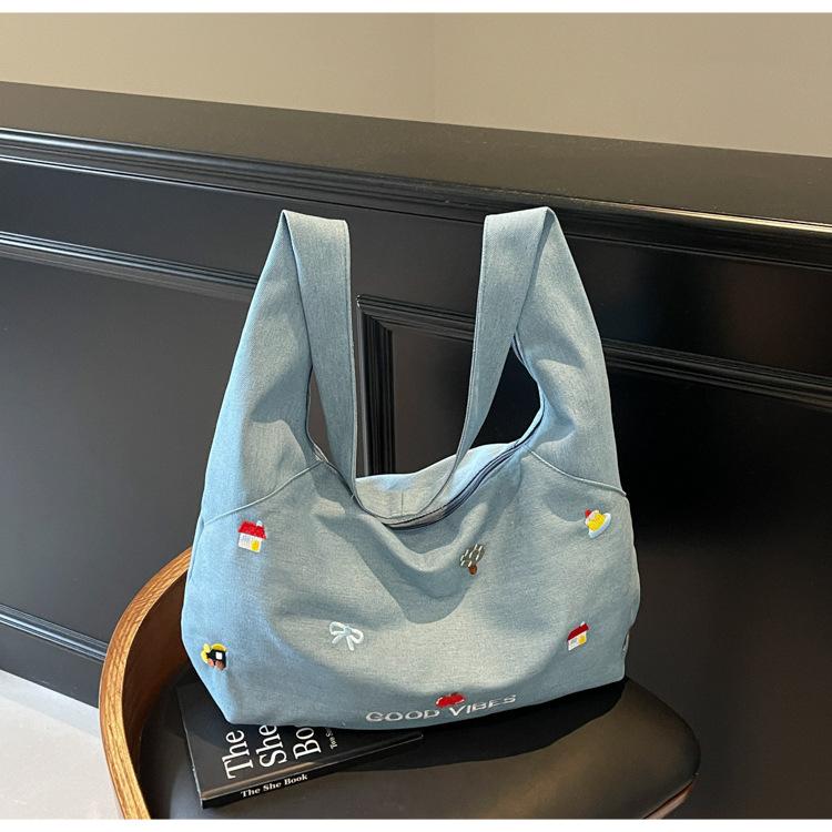 

Vintage tote bag large bag women s shoulder crossbody lazy wind underarm bag large capacity versatile commuter bag синий