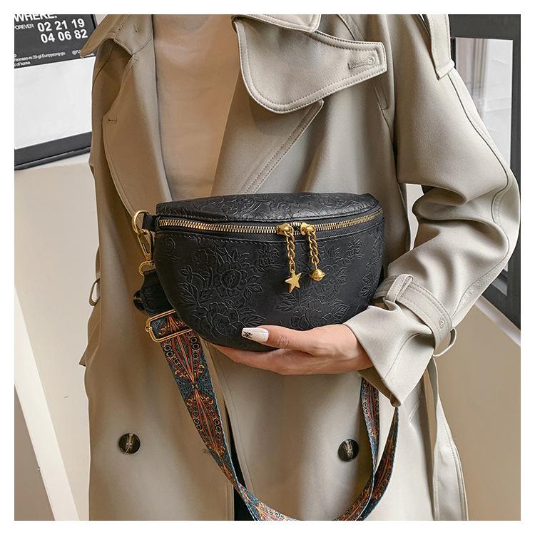 

Дизайнерська Проста Поясна Сумка Жіноча Нагрудна Сумка Гаманець Повсякденна Сумка на Пояс Модна Сумка-Банан Шкіряна Квіти Леді Плечова Сумка Кросбоді чорний