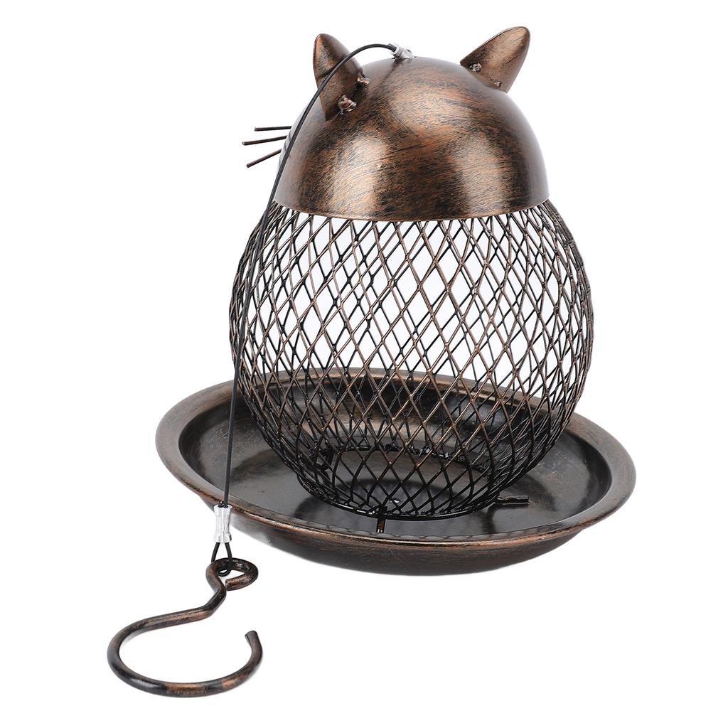 Hanging Bird Feeder for Outdoor Iron Squirrel Proof Retro Cat Shaped Metal Mesh Wild Bird Feeder for Garden Decor