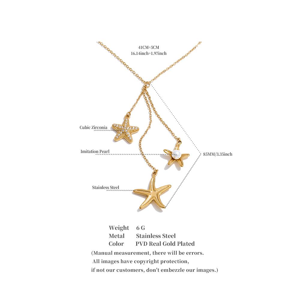 Eetit Ocean Series Stainless Steel Zircon Pearl Starfish Shell Chain Charm Drop Necklace 2026 Summer Arrivals Chic Jewelry Gift