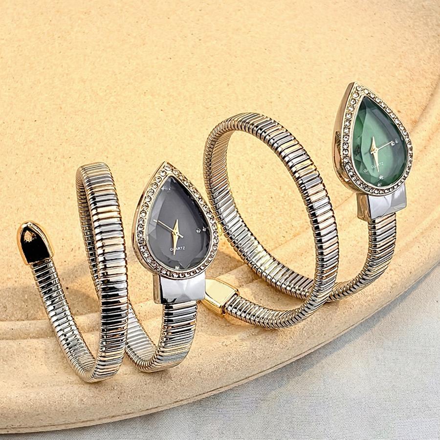 Damen Armbanduhr mit Tropfenförmigem Kopf und Schlangenförmigem Armband