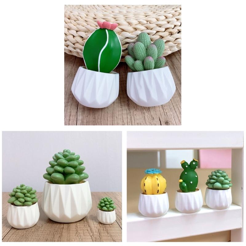 Mini Grüne Kaktusfigur Harz Sukkulente Topfpflanze Ornament Mini Bonsais Dekoration für Auto Armaturenbrett Dekorationen