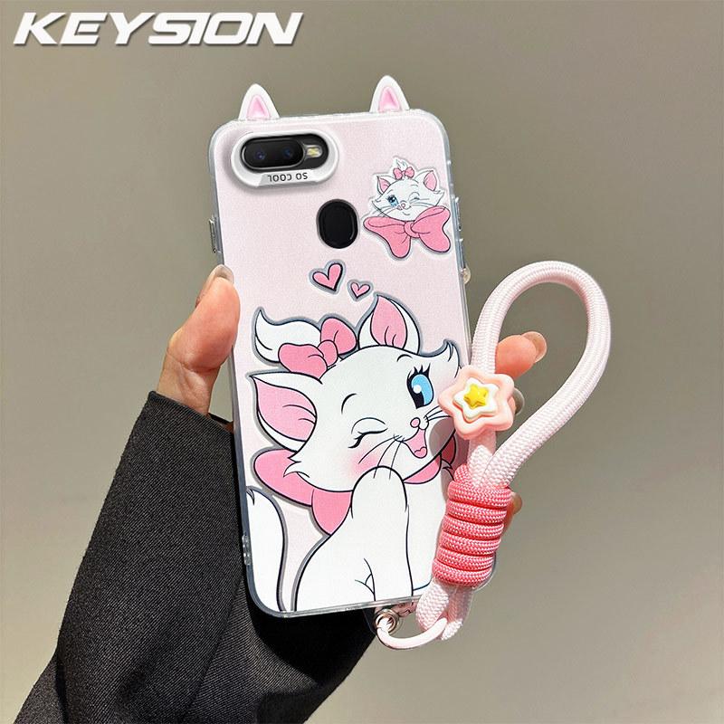 KEYSION Милый мультяшный чехол для ушей для OPPO A12 A7 A5S со шнурком Мягкий силикон+ПК Ударопрочная задняя крышка для телефона для OPPO A5S A17 A12 for OPPO A5S