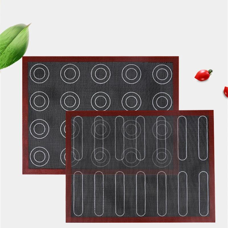 Thick Silicone 30x40cm Two Sided In One Printing Macaroon Puff Baking Mat Non Stick Pastry Oven Cake Perforated Sheet Liner Mat