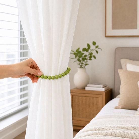 2Pcs Wood Bead Curtain Tiebacks, Curtain Holdbacks for Thin or Thick Window Draperies, Boho Farmhouse Curtain Tiebacks, Curtain Tie Backs for Home