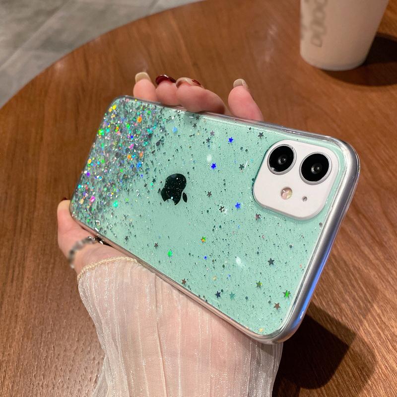 Cute Girl Glitter Stars Soft Silicone Phone Case Cover for Iphone 14 15 Pro Max Plus for Samsung S24 A05 A05S A15 A55 For Redmi 12 12C 13C POCO C65