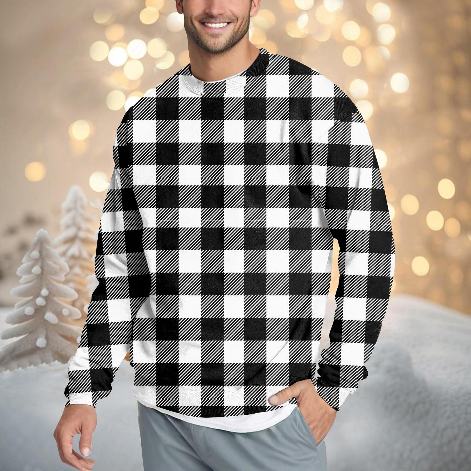 

Мужская повседневная мода удобная клетчатая круглая горловина пуловер толстовка свитшот XXL чёрный